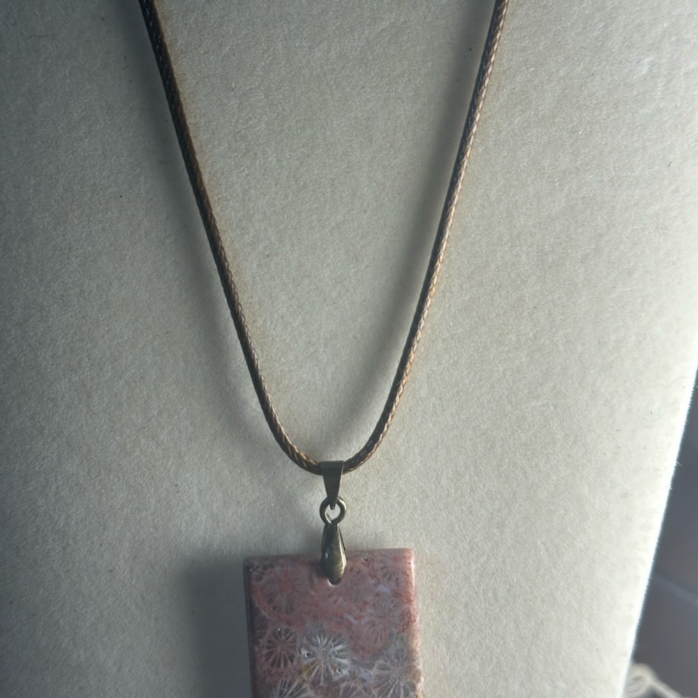 Rectangle Coral Fossil Pendant Necklace - Picture 14 of 14